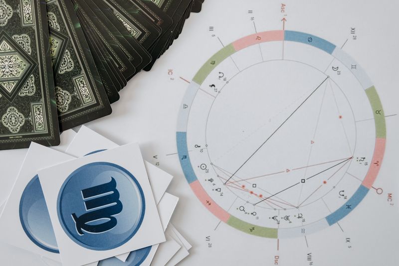 Karty Tarota ułożone na stole – symbolika astrologiczna